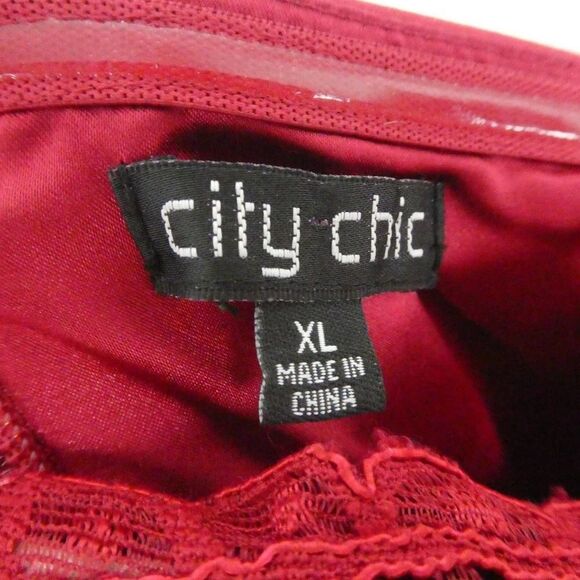 City Chic Strapless Lace Inset Fit & Flare Dress Satin Pockets Red Plus Size - Picture 8 of 12